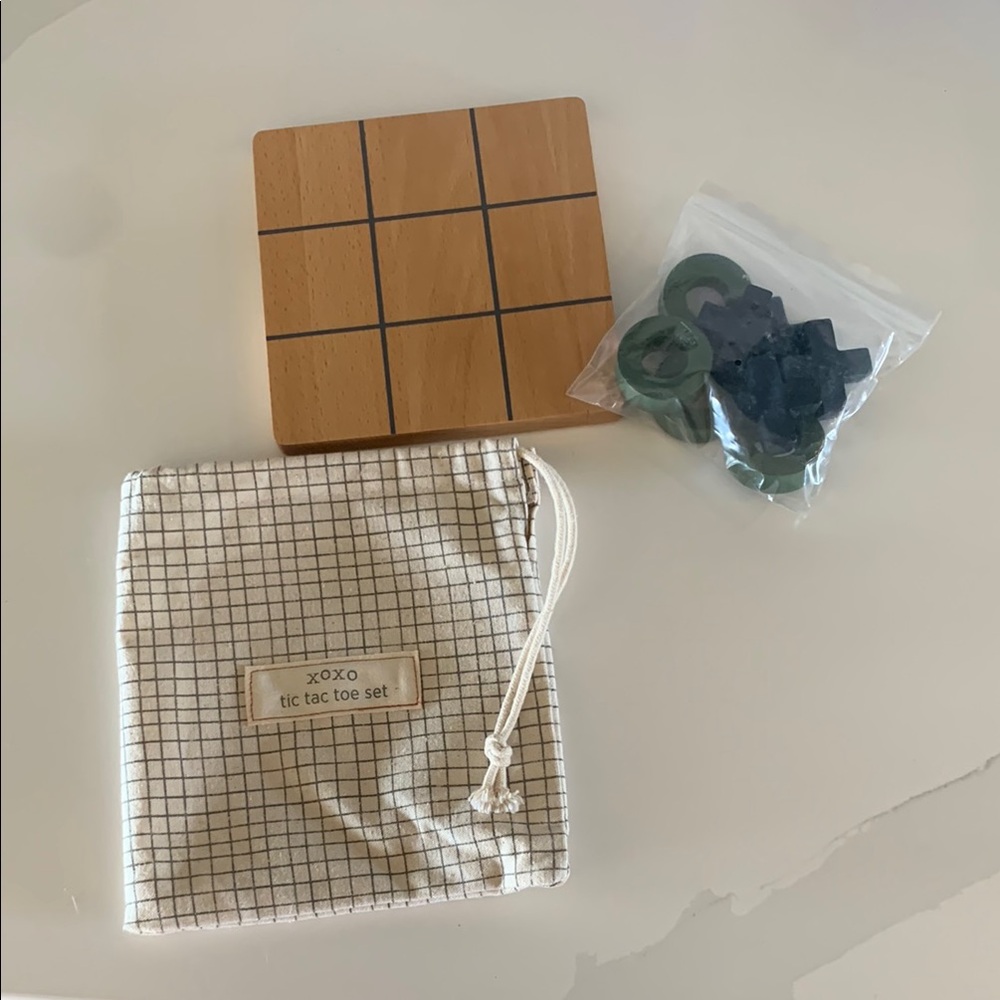 Travel sized, wooden Tic Tac Toe Set with carry pouch